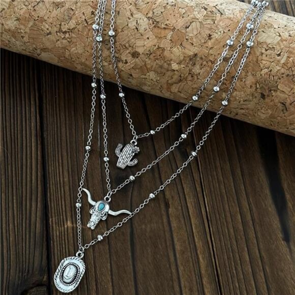 Layered Western Olivia Necklaces Turquoise Boots Pendant Necklace Wester Jewelry - Picture 6 of 7